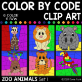 ZOO ANIMALS Color by Number or Code Clip Art