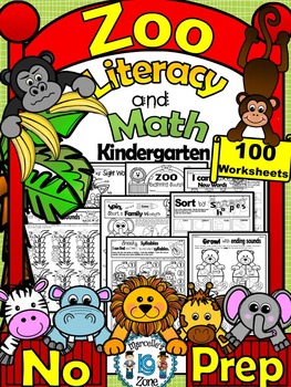 Preview of ZOO ANIMALS WORKSHEETS- Literacy and Math- 90+ NO PREP PRINTABLES (CCSS)