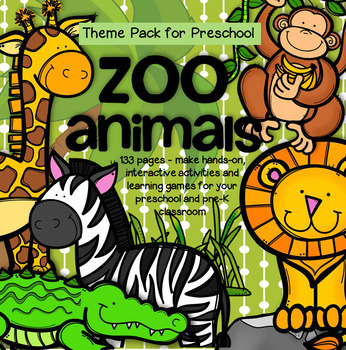 Preview of ZOO ANIMALS Math Literacy Centers and Activities Theme Unit Preschool 132 pages