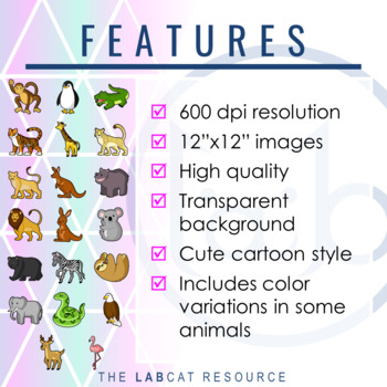 ZOO ANIMALS - Standard Clipart Set by The LabCat Resource | TPT