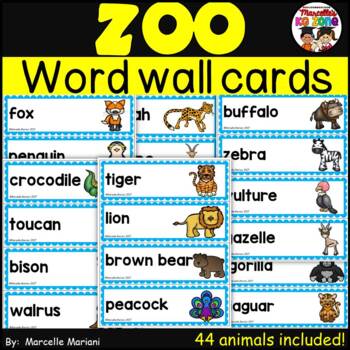 Preview of ZOO ANIMALS WORD WALL CARDS- ZOO ANIMALS VOCABULARY STRIPS- 44 Animals