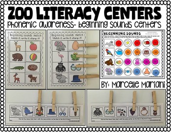 ZOO Animals-Beginning Sounds Center Activities for PRE-KG- Kindergarten