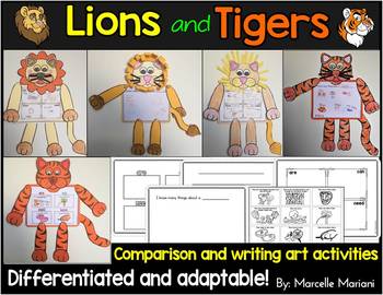 Preview of Lion and Tiger art activities- compare the lion and tiger- zoo animals theme