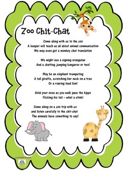 Zoo Chit Chat Original Poem By Learningthruenglish Tpt