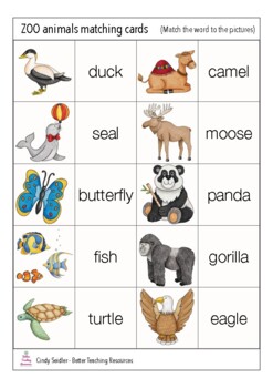 ZOO animals matching cards - English, ESL vocabulary | TPT