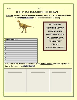 Preview of ZOOLOGY: PALEONTOLOGY: A DINOSAUR NAMING ACTIVITY