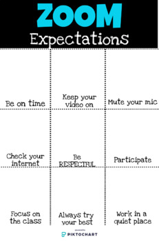 Preview of ZOOM Expectations for Virtual Learning Template
