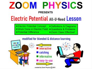 Preview of ZOOM PHYSICS: ELECTROSTATICS: ELECTRIC POTENTIAL All-U-Need LESSON Q&A Test Prep