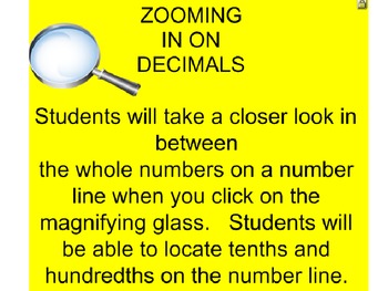 Preview of ZOOMING IN ON DECIMALS - SMARTBOARD WITH WORKSHEET