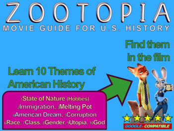 Preview of ZOOTOPIA U.S. History Film Guide: Race, Class, Corruption, American Dream & More