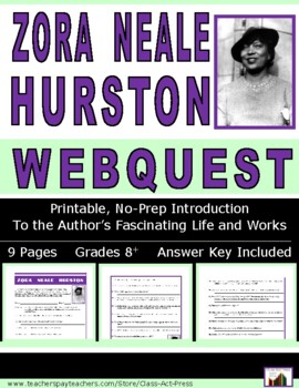 Preview of ZORA NEALE HURSTON Webquest: Printable Worksheets for the Famous American Author