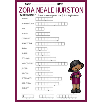 ZORA NEALE HURSTON bundle word search word scramble crossword