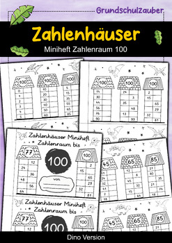 Preview of Zahlenhäuser Miniheft Plusaufgaben im Zahlenraum 100 Dino Version (German)