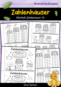 Preview of Zahlenhäuser Miniheft Zahlenraum 10 Zahlzerlegung Dino Version (German)