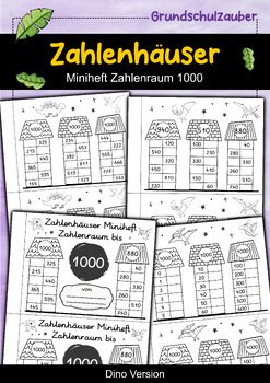 Preview of Zahlenhäuser Miniheft Zahlenraum 1000 Dino Version (German)