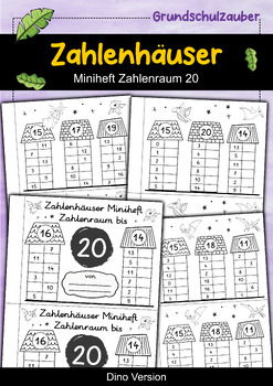 Preview of Zahlenhäuser Miniheft bis Zahlenraum 20 Dino Version (German)