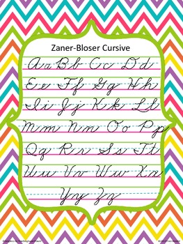 zaner bloser cursive poster chevron brights tpt