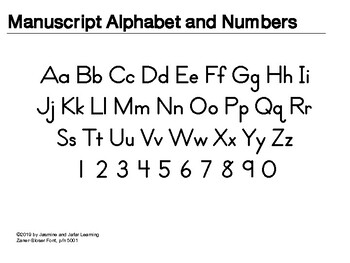 zaner bloser manuscript alphabet and numbers chart tpt