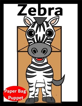 Preview of Zebra Craft | African animals | Printable Paper Bag Puppet | Writing Sheet