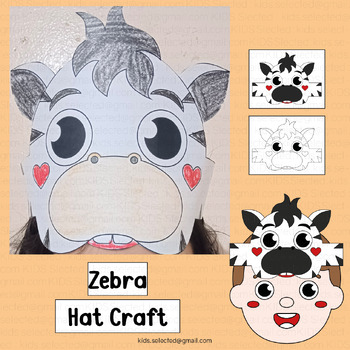 Preview of Zebra Hat Craft Safari Animals Activities Zoo Crown Headband Writing Coloring