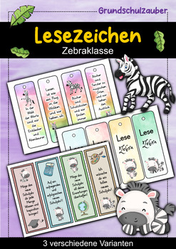 Preview of Zebra Lesezeichen für die Zebraklasse - 3 Varianten (Deutsch)