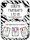 Zebra Numbers Posters 1 to 20 Tallies Ten Frames