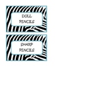 Zebra Pencil Can Tags (Teal)