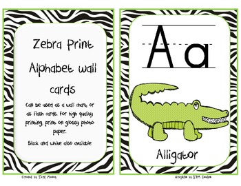 Zebra Print Alphabet Wall Cards with Matching Alphabet Charts -Revised