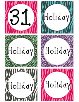 Zebra Print Calendar Numbers by Charly Baker | Teachers Pay Teachers