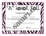 Zebra Print Editable Honor Roll Certificate