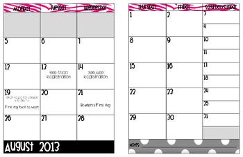 Preview of Zebra Print and Black and white polka dot Planning Calendar