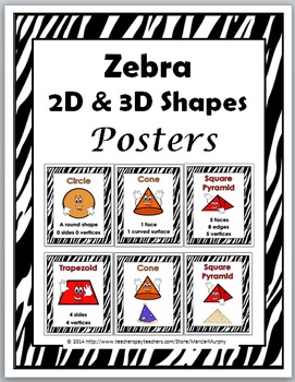 Preview of Zebra Theme Classroom Decor 2D Shapes and 3D Shapes