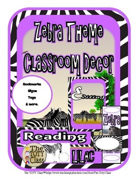 Preview of Zebra Theme Classroom Decor( LILAC)