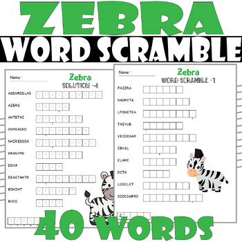 Zebra Word Scramble Puzzle All About Zebra Word Scramble Activities