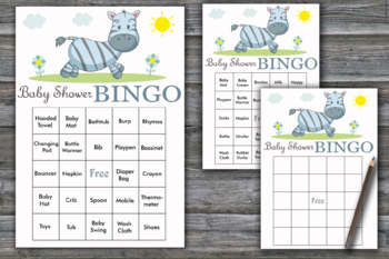 Zebra Baby Shower Bingo Cards Safari Baby Shower Bingo Game 60 Cards 287