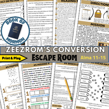 Preview of Zeezrom's Conversion Adventure, Book of Mormon Escape Room, No-Prep, No Locks