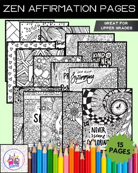 Preview of Zen Affirmation Coloring Pages - Doodle Page - Art Includes Digital Files