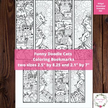 Preview of Zen Doodle Cute Cats Coloring Bookmarks, Positive Relaxing Activity Craft Cards