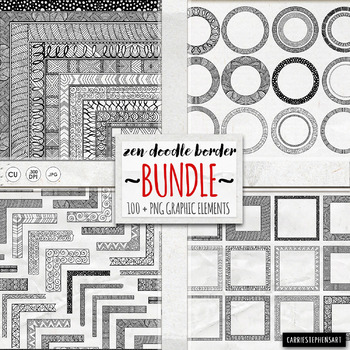 Preview of Zen Doodle Border BUNDLE, Geometric Labels & Coloring Borders ClipArt