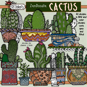 Preview of Zen-Doodle Cactus Clip Art for Desert, Summer and Southwest Smiles by DJ Inkers