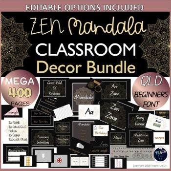 Preview of Zen Mandala Gold and Black Decor Theme 400 Pages MEGA Pack QLD Font Australian