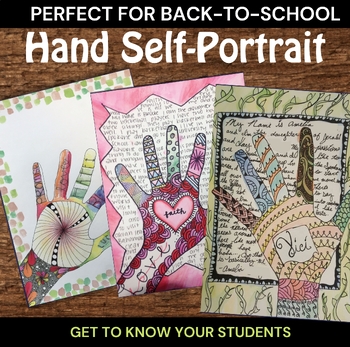 Preview of Zendoodle Hand Self Portraits Art Lesson Back to School Middle School Art Lesson