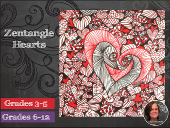 Preview of Zendoodle Hearts Activity - Valentine's Day Art Activity