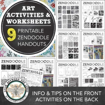 Preview of Zentangles Worksheet Bundle Elementary Middle High School Visual Art Activities