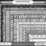 Zen Doodle 8 x 10 Rectangle Border Clip Art, Black & White Frame