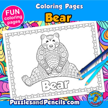 Zentangle Bear Coloring Page Activity | Mindfulness Coloring Pages for Kids