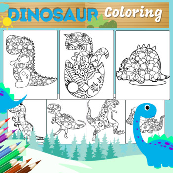 Preview of Zentangle Mandala Dinosaur Coloring sheets