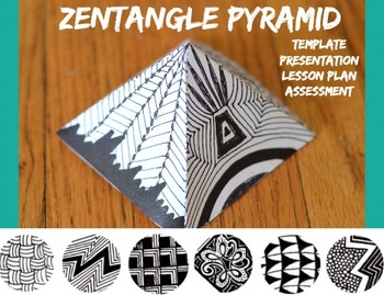 Preview of Zentangle Pyramid Art Project Pattern Abstract Sculpture Lesson Plan and Handout