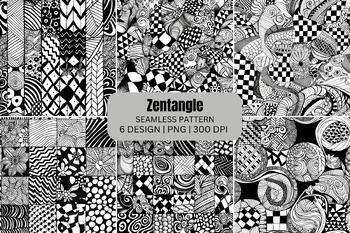 Preview of Zentangle Seamless Patterns Digital Paper Background