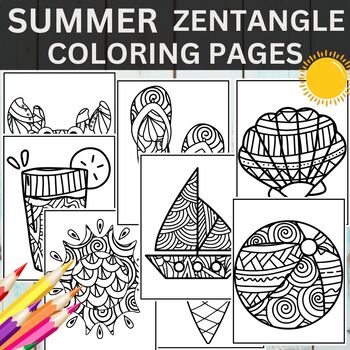 Preview of Zentangle Summer Coloring Pages: A Relaxing Way to Unwind - End of Year